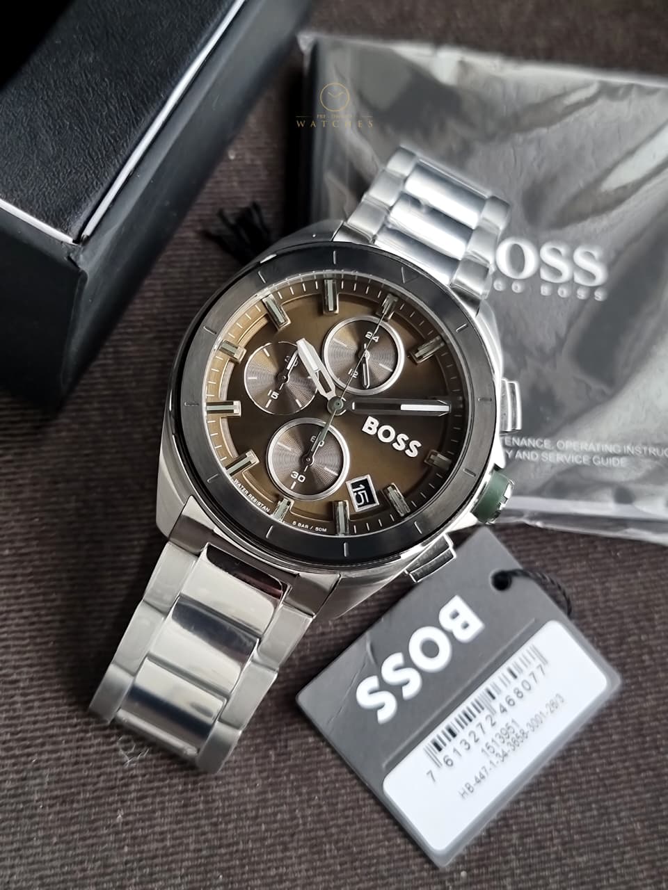 Hugo Boss Men’s Quartz Silver Stainless Steel Green Dial 44mm Watch 1513951