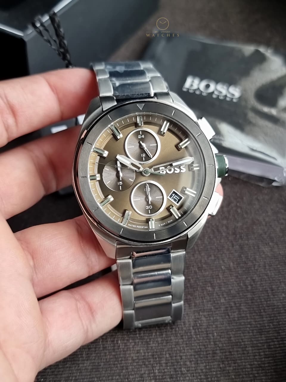 Hugo Boss Men’s Quartz Silver Stainless Steel Green Dial 44mm Watch 1513951