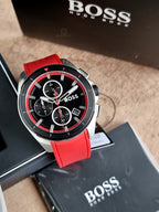 Hugo Boss Men’s Quartz Red Silicone Strap Black Dial 44mm Watch 1513959