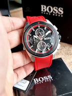 Hugo Boss Men’s Quartz Red Silicone Strap Black Dial 44mm Watch 1513959