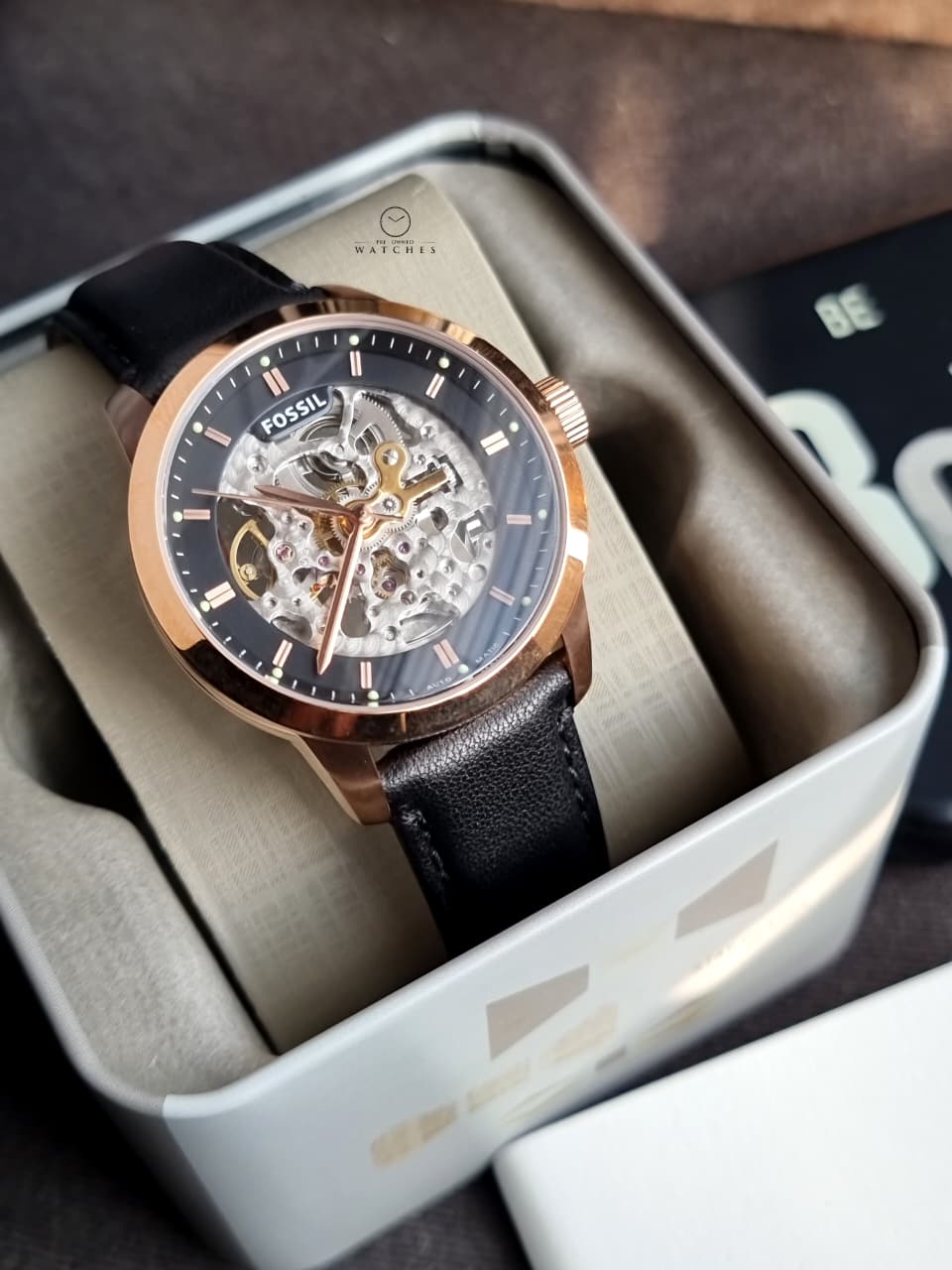 Fossil Men’s Automatic Leather Strap Skeleton Dial 40mm Watch ME3084