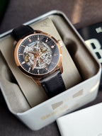 Fossil Men’s Automatic Leather Strap Skeleton Dial 40mm Watch ME3084