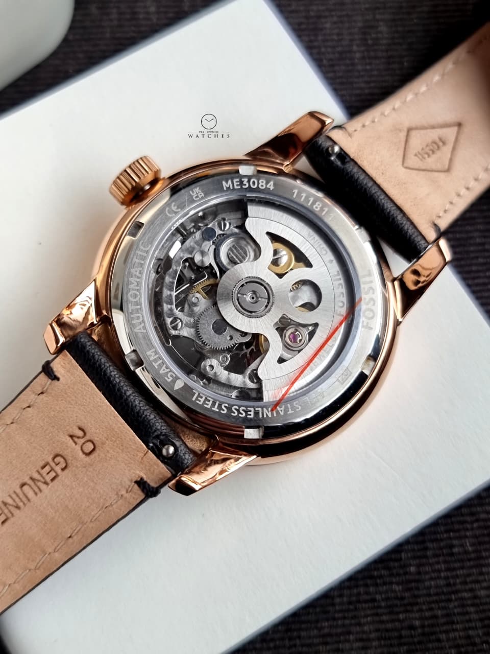 Fossil Men’s Automatic Leather Strap Skeleton Dial 40mm Watch ME3084