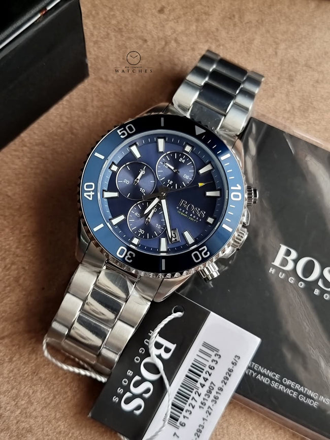 Hugo Boss Men’s Quartz Silver Stainless Steel Blue Dial 46mm Watch 1513907 Main Image