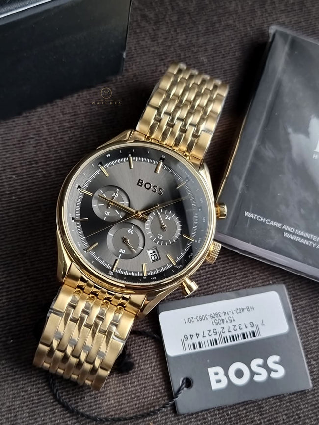 Hugo Boss Men’s Quartz Gold Stainless Steel Grey Dial 45mm Watch 1514051 Main Image