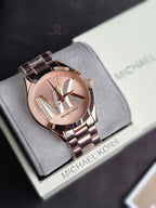Michael Kors Women's Slim Runway Logo Rose Gold-Tone Stainless Steel Bracelet Watch (Model: MK4733)