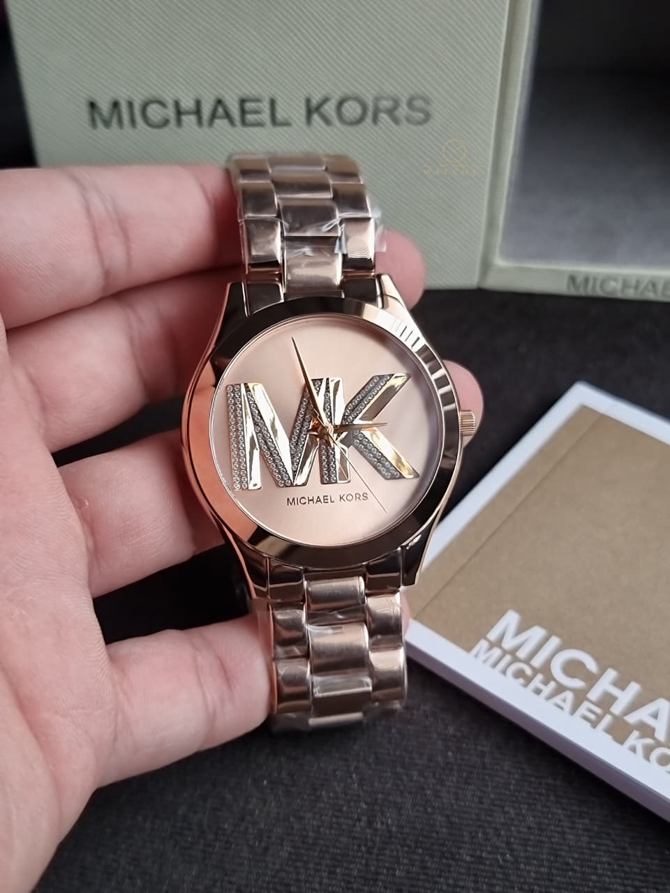 Michael Kors Women's Slim Runway Logo Rose Gold-Tone Stainless Steel Bracelet Watch (Model: MK4733)