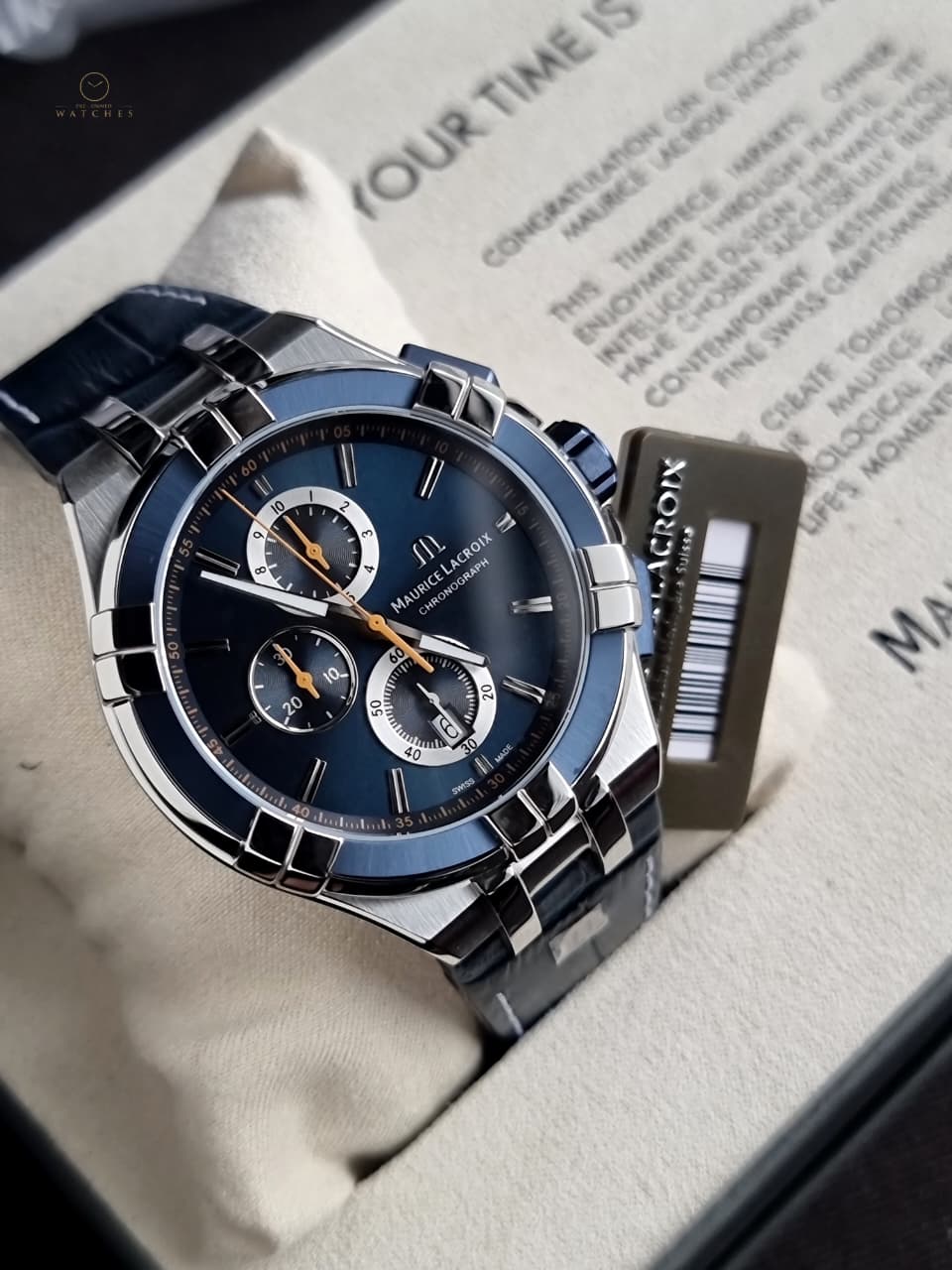 Maurice Lacroix Aikon Blue Leather Strap Blue Dial Chronograph Quartz Watch for Gents - AI1018-SS001-432-4