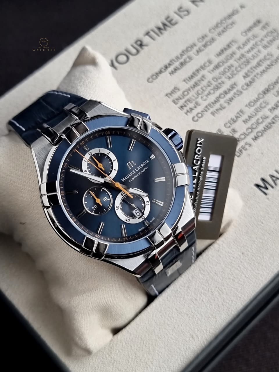 Maurice Lacroix Aikon Blue Leather Strap Blue Dial Chronograph Quartz Watch for Gents - AI1018-SS001-432-4