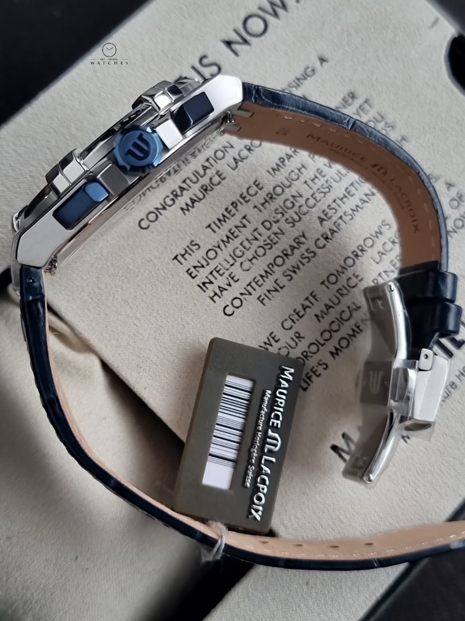 Maurice Lacroix Aikon Blue Leather Strap Blue Dial Chronograph Quartz Watch for Gents - AI1018-SS001-432-4