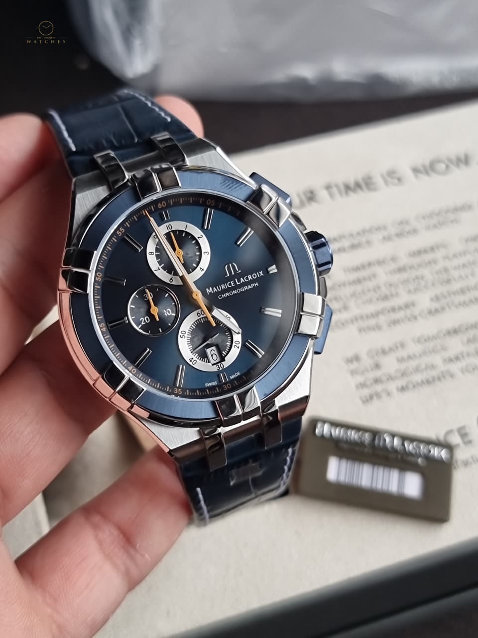 Maurice Lacroix Aikon Blue Leather Strap Blue Dial Chronograph Quartz Watch for Gents - AI1018-SS001-432-4