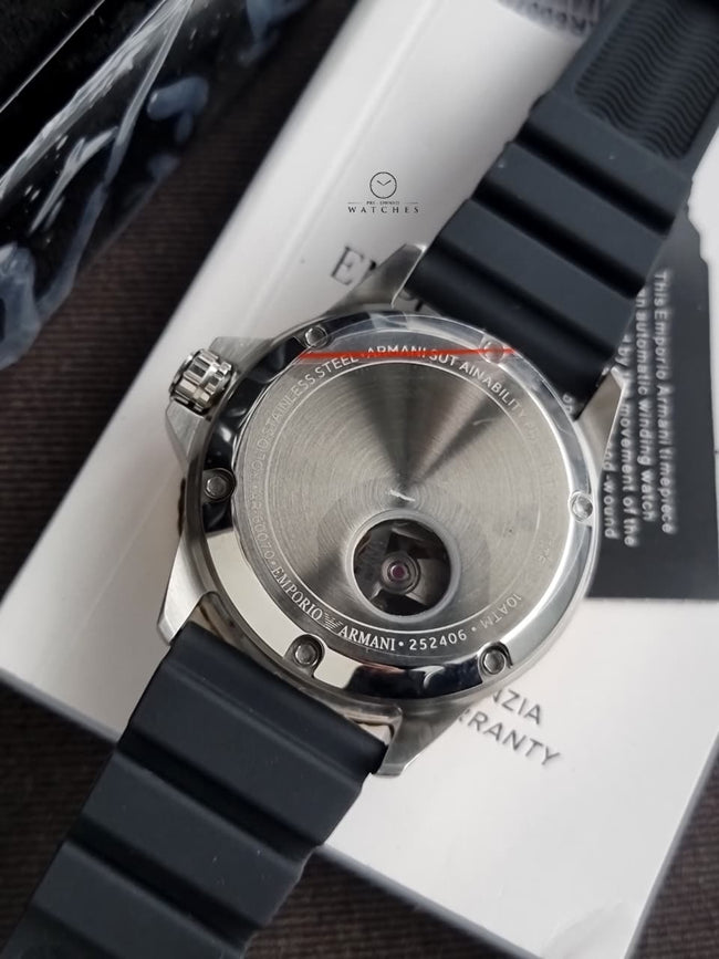 Emporio Armani Men’s Automatic Black Silicone Strap Red Dial 43mm Watch AR60070 Main Image