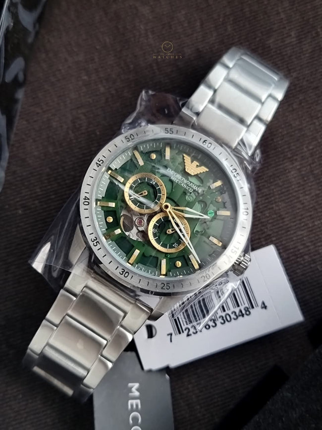 Emporio Armani Men’s Automatic Silver Stainless Steel Green Dial 43mm Watch AR60053 Main Image