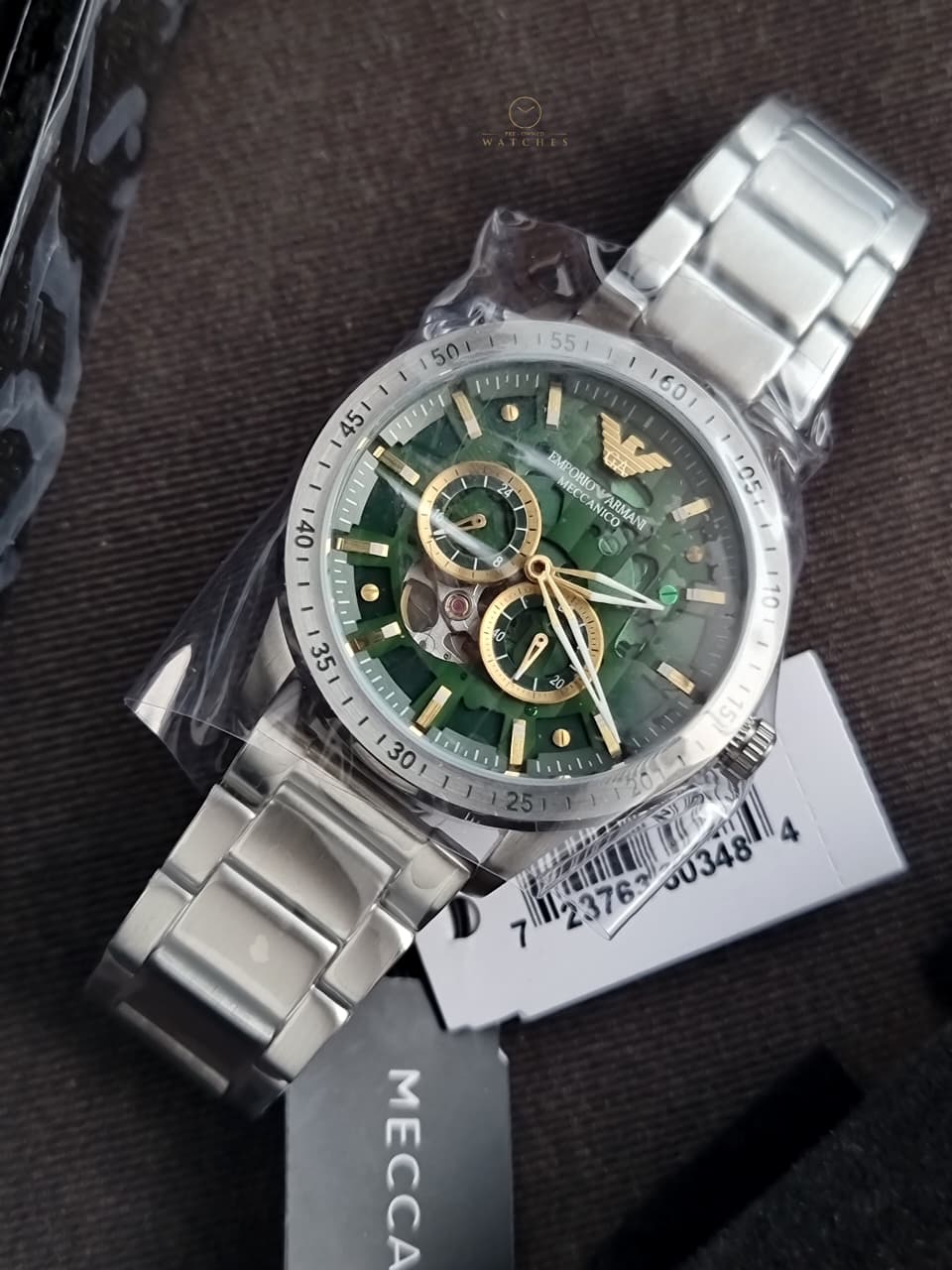 Emporio Armani Men’s Automatic Silver Stainless Steel Green Dial 43mm Watch AR60053