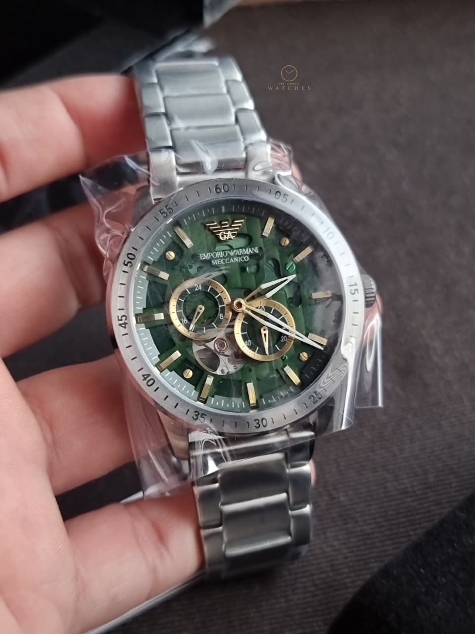 Emporio Armani Men’s Automatic Silver Stainless Steel Green Dial 43mm Watch AR60053