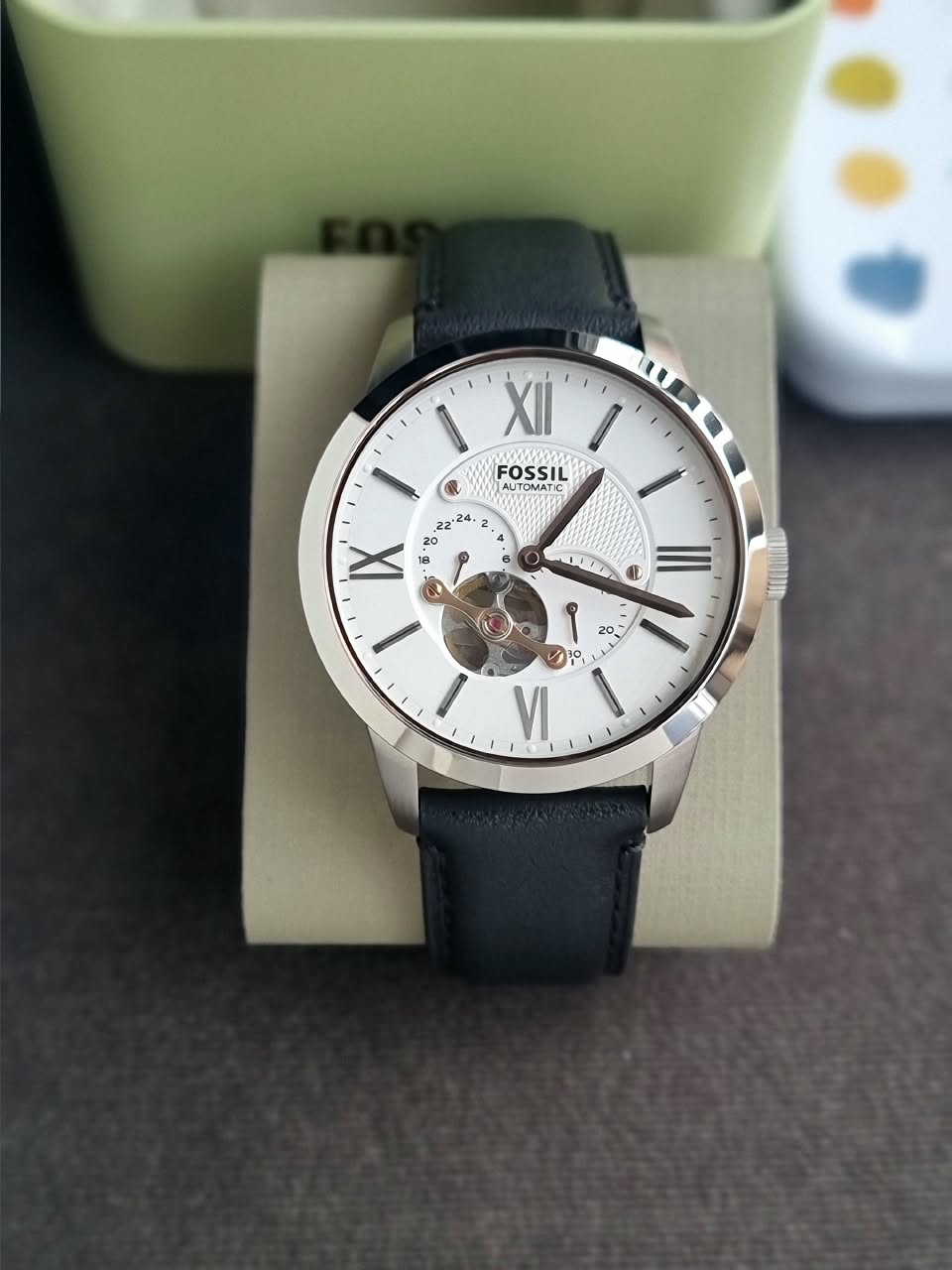 Fossil Men’s Automatic Leather Strap White Dial 44mm Watch ME3104