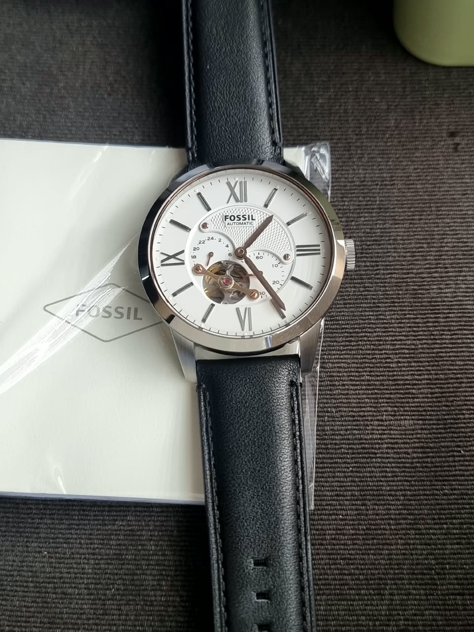 Fossil Men’s Automatic Leather Strap White Dial 44mm Watch ME3104
