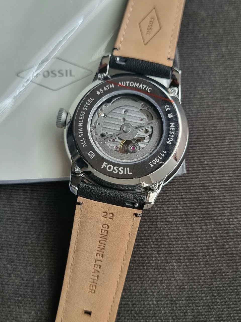 Fossil Men’s Automatic Leather Strap White Dial 44mm Watch ME3104