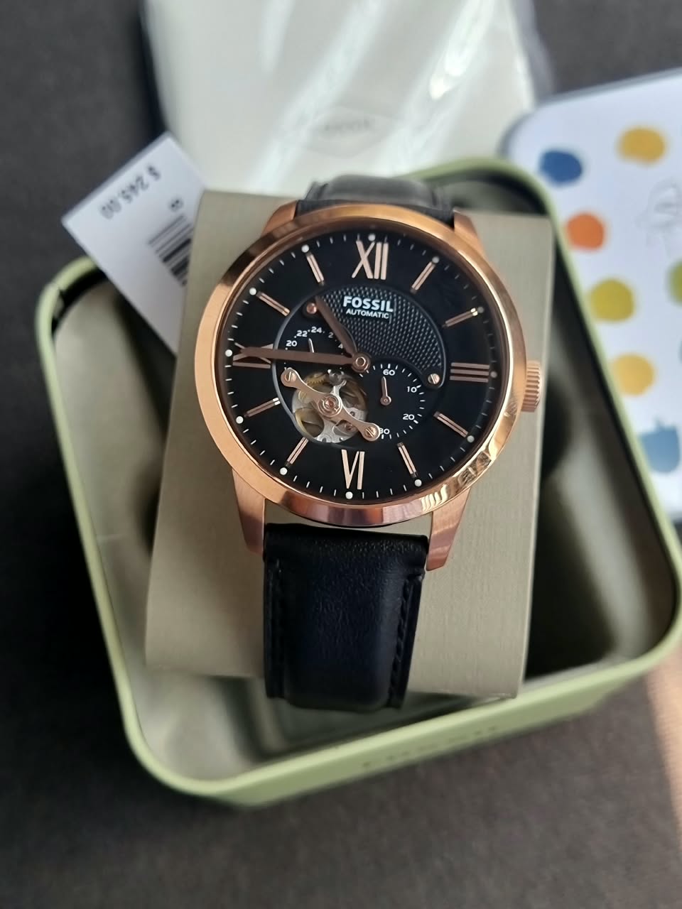 Fossil Men’s Automatic Leather Strap Black Dial 44mm Watch ME3170