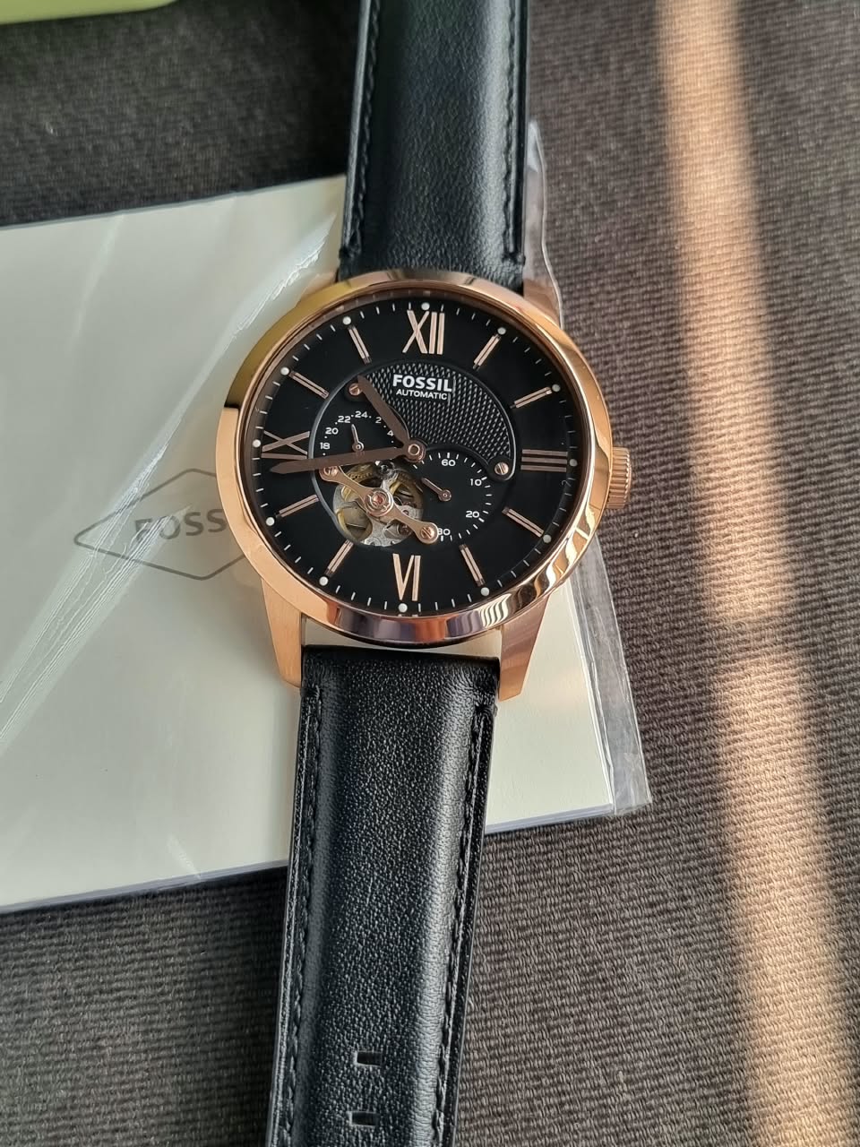Fossil Men’s Automatic Leather Strap Black Dial 44mm Watch ME3170