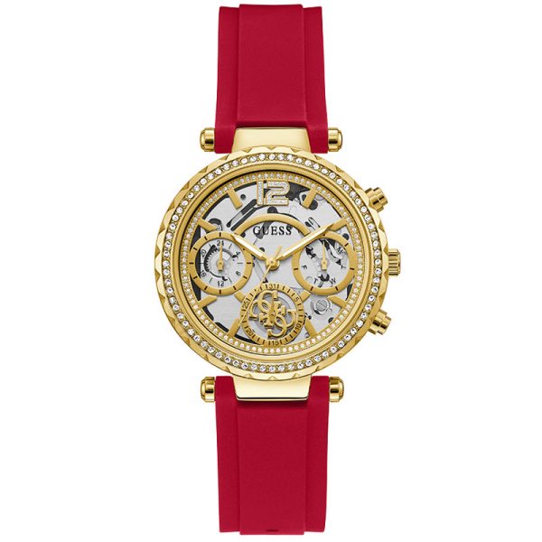 Guess Women’s Quartz Red Silicone Strap Gold Dial 36mm Watch GW0484L1 Hover Image
