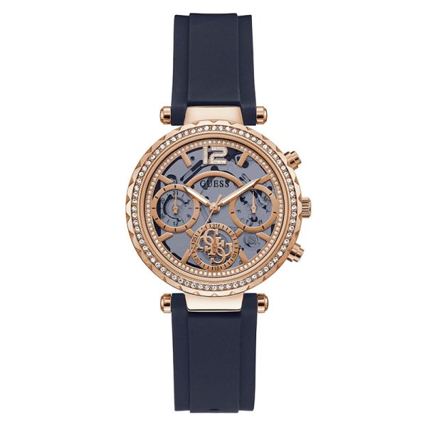 Guess Women’s Quartz Blue Silicone Strap Rose Gold Dial 36mm Watch GW0484L2 Hover Image