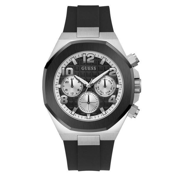Guess Men’s Quartz Black Silicone Strap Black Dial 46mm Watch GW0583G1 Hover Image