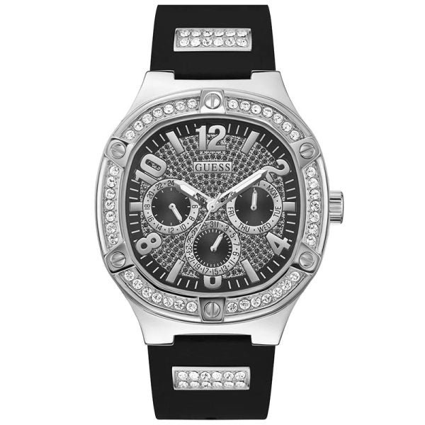 Guess Men’s Quartz Black Silicone Strap Silver Dial 46mm Watch GW0641G1 Hover Image