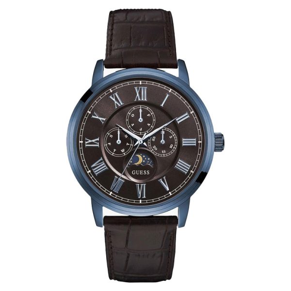 Guess Men’s Quartz Brown Leather Strap Brown Dial 44mm Watch W0870G3