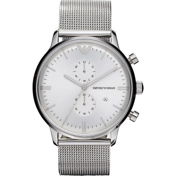 Emporio Armani Men’s Chronograph Quartz Stainless Steel Silver Dial 38mm Watch AR0390 Hover Image