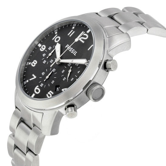 Fossil Men’s Quartz Silver Stainless Steel Black Dial 44mm Watch FS5141