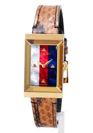 Gucci Women’s Swiss Made Quartz Brown Leather Strap Multi Color Dial 21mm Watch YA147402