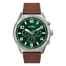 Fossil Men’s Quartz Brown Leather Strap Green Dial 50mm Watch BQ2801 Hover Image