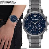 EMPORIO ARMANI Renato Gunmetal Stainless Steel Navy Blue Dial Chronograph Quartz Watch for Gents - EMPORIO ARMANI AR2505