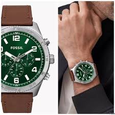 Fossil Men’s Quartz Brown Leather Strap Green Dial 50mm Watch BQ2801 Main Image