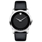 Movado Museum Black Leather Strap Black Dial Quartz Watch for Gents - Movado 0606502