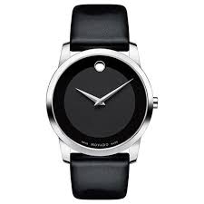 Movado Museum Black Leather Strap Black Dial Quartz Watch for Gents - Movado 0606502 Hover Image