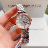 EMPORIO ARMANI Retro Two-Tone Stainless Steel White Dial Quartz Watch for Ladies - AR80035