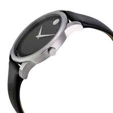 Movado Museum Black Leather Strap Black Dial Quartz Watch for Gents - Movado 0606502