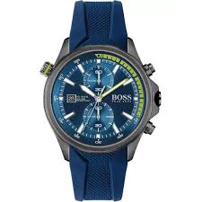 HUGO BOSS Globetrotter Blue Silicone Strap Blue Dial Chronograph Quartz Watch for Gents - 1513821 Hover Image