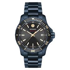 Movado 800 Series Blue Stainless Steel Black Dial Quartz Watch for Gents - 2600160