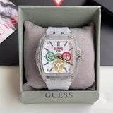 Guess Men’s Quartz Clear Silicone Strap White Dial 43mm Watch V1051M1