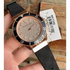 Michael Kors Everest Analog Rose Gold Dial Black Silicone Strap Watch For Women - MK7358