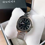 Gucci GG2570 Silver Stainless Steel Black Dial Quartz Watch for Gents- GUCCI YA142401