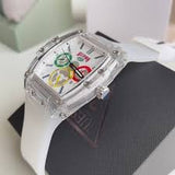 Guess Men’s Quartz Clear Silicone Strap White Dial 43mm Watch V1051M1