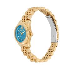 Michael Kors Lexington Three Hand Blue Dial Gold Steel Strap Watch for Women - MK4813