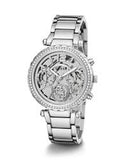 Guess Womens Watch Silver Tone Stainless Steel Case Clear Dial Quartz Analog Multi-Function Silver Steel  GW0403L1