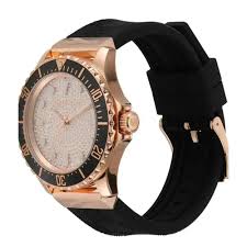 Michael Kors Everest Analog Rose Gold Dial Black Silicone Strap Watch For Women - MK7358