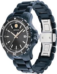 Movado 800 Series Blue Stainless Steel Black Dial Quartz Watch for Gents - 2600160