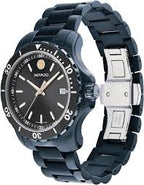 Movado 800 Series Blue Stainless Steel Black Dial Quartz Watch for Gents - 2600160